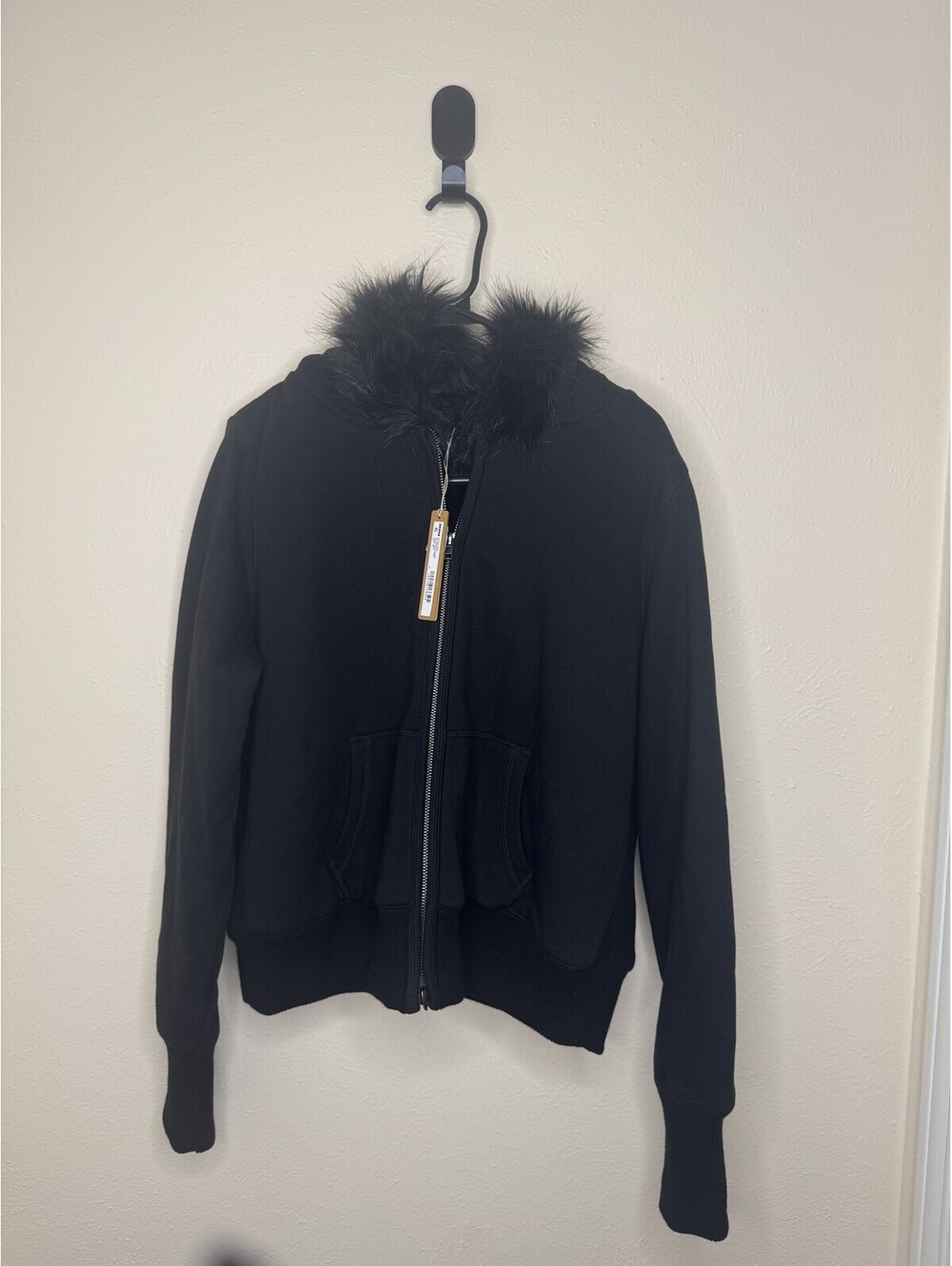 SKIMS Cotton Fleece Fur-Lined Zip Hoodie Sweatshirt Black Women's Size XL NWT